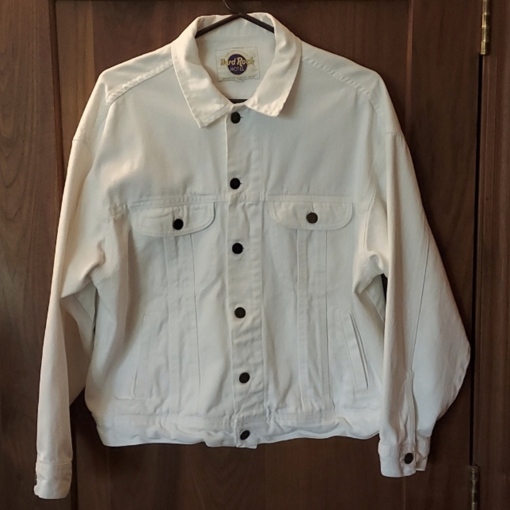 White Denim Hard Rock Hotel Jacket, Size L Men's